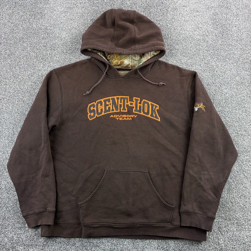 Y2K Scent-Lok Advisory Team Hoodie Mens XL Brown Camo Lined Hood Pullover